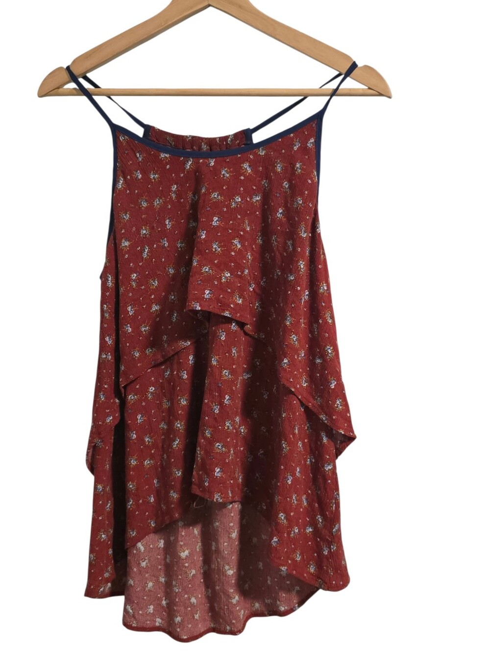 Harlowe & Graham Strappy Waterfall Top Ditzy Floral Print Rust Navy Trim Sz M